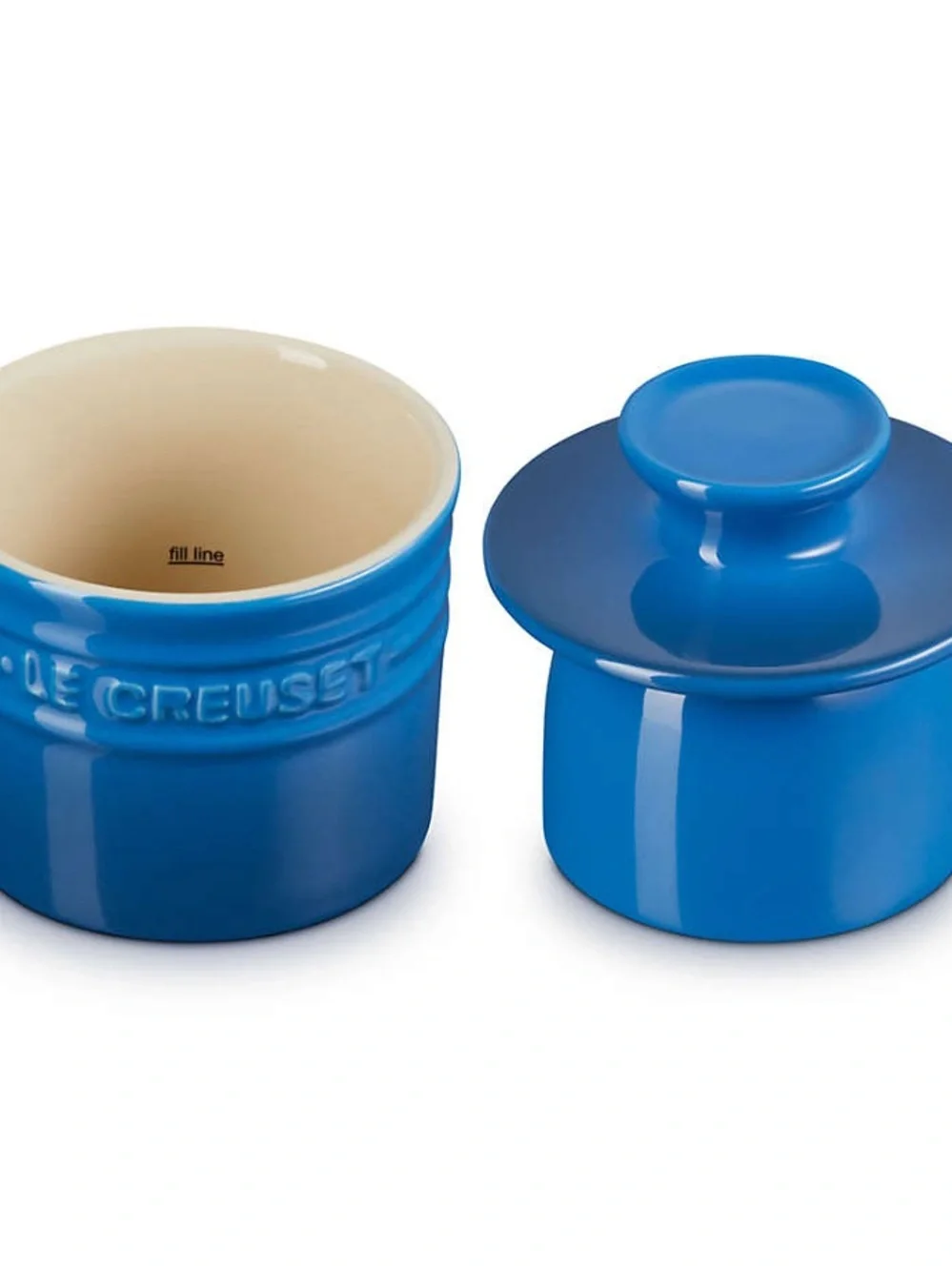 NEW Le Creuset Marseille Blue Ceramic Butter Crock Dish Holder Jar with Lid